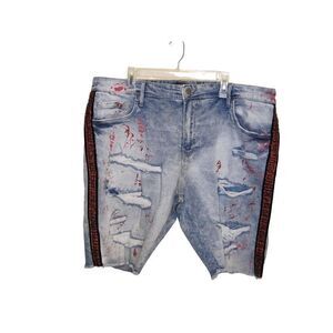 Jordan‎ Craig Legacy Edition Mens Distressed Denim Shorts Red Splatter size 44
